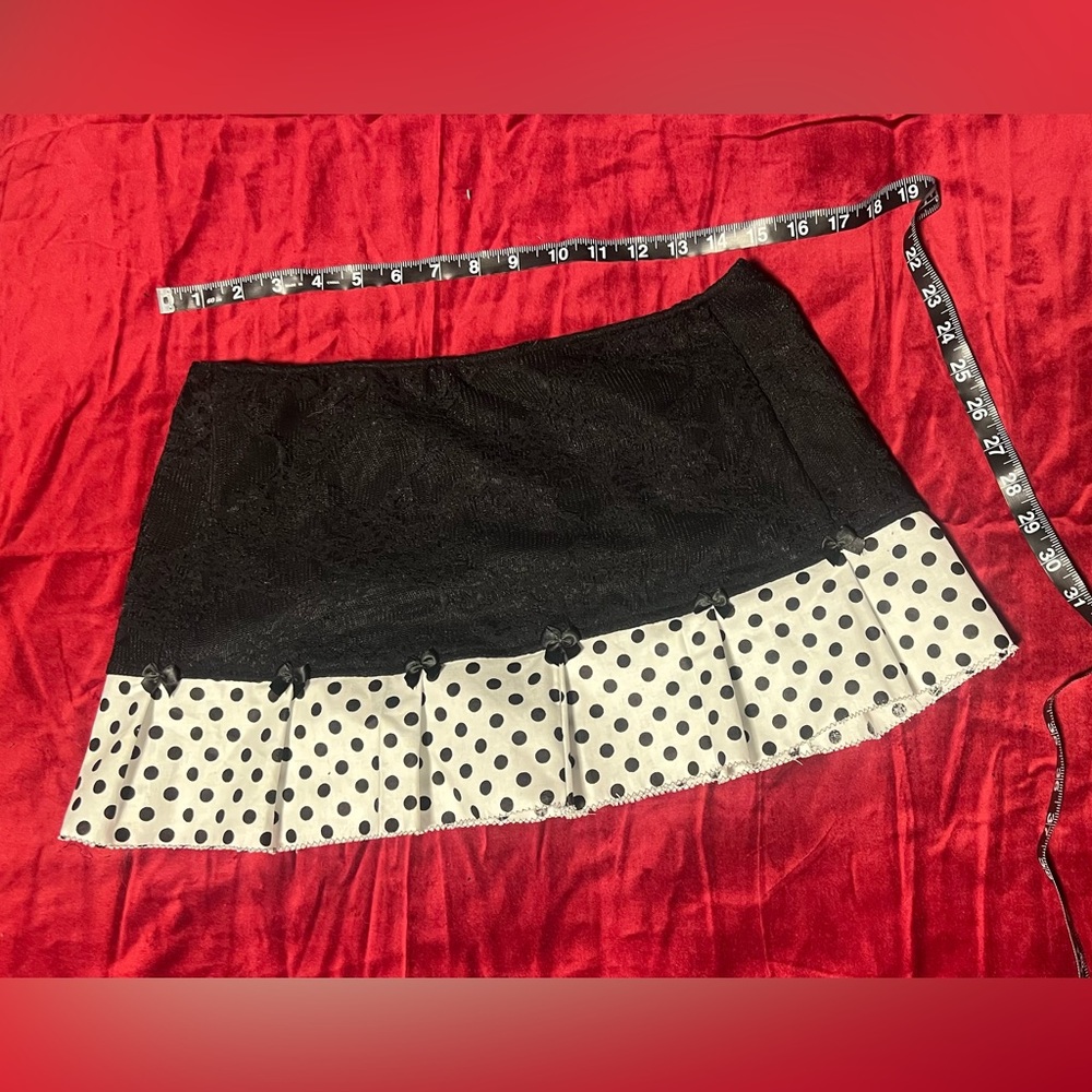 Handmade Black and White Polka Dot Pleated Miniskirt